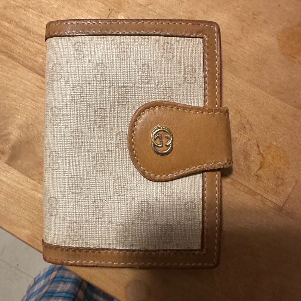 Vintage Gucci Tan Coated Canvas Leather Card Holder